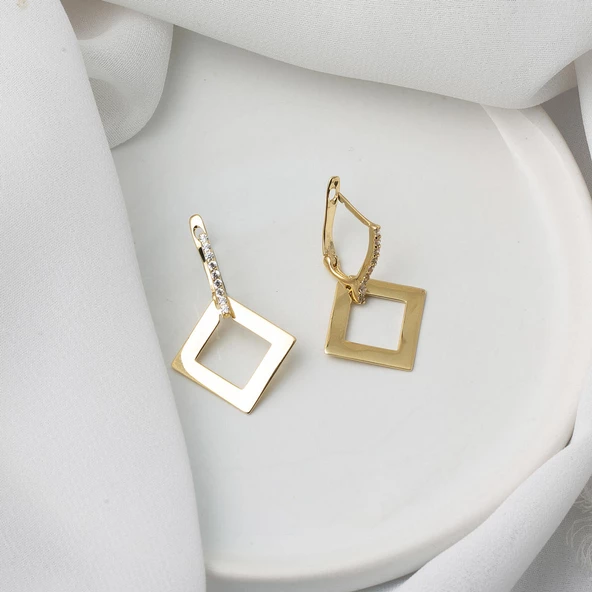 Kare Sarkaç Altın Küpe - Resim 3