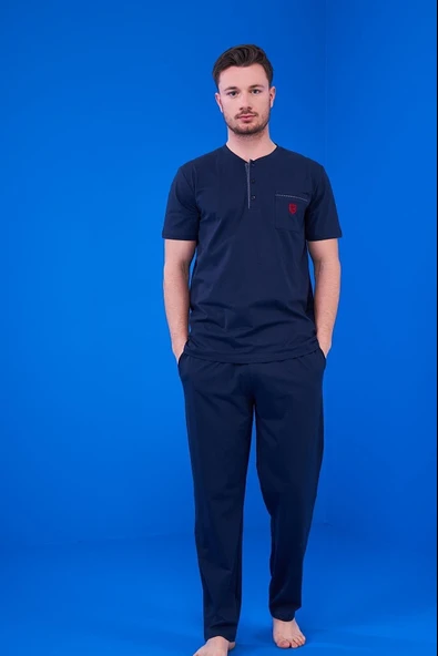 Pjs Premium Erkek %100 Pamuklu Rahat Kesim Kısa Kollu Şortlu 3'lü Pijama Takım ürün görseli 1