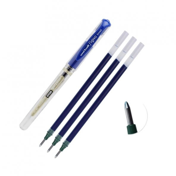 Mavi İmza Kalemi 1 Adet ve Yedeği 3 Adet Um-153 Signo Broad Roller Kalem Yedeği 1,0 Mm ürün görseli 1