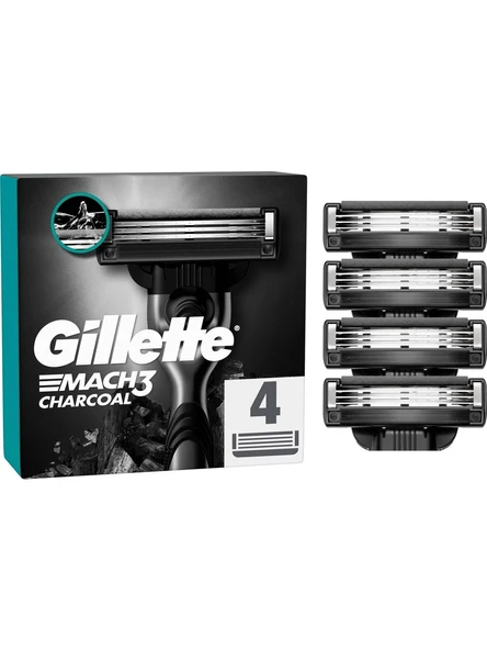 Gillette Mach3 Charcoal Tıraş Bıçağı 4 Adet Mikrofin Koruyucularla Cilt Tahrişini Azaltan ürün görseli 1