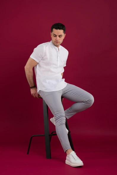 PAUL MARTİN REGULAR FİT HAKİM YAKA ERKEK KETEN GÖMLEK ürün görseli 1