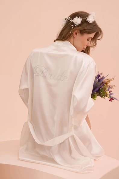 Ekru Bride Saten Sabahlık ürün görseli 1