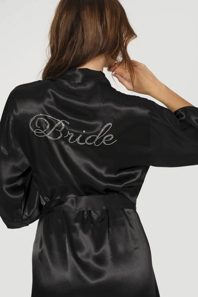 Siyah Bride Saten Sabahlık ürün görseli 1