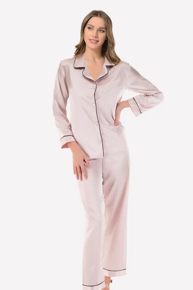 Pudra Saten Pijama Takımı ürün görseli 1