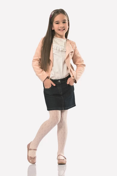 Ekru Desenli 70 Denye Çocuk Külotlu Çorap ürün görseli 1