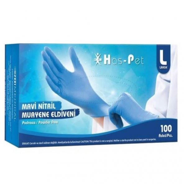 Nitril Muayene Eldiveni Pudrasız Mavi (L) 100 lü ürün görseli 1