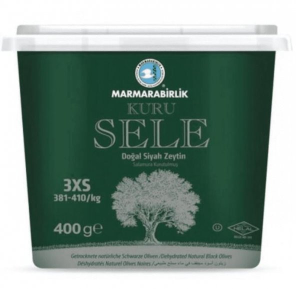 Marmarabirlik Kuru Sele 381-410 KB 3XS Siyah Zeytin Kutu 6 x 400 G ürün görseli 1