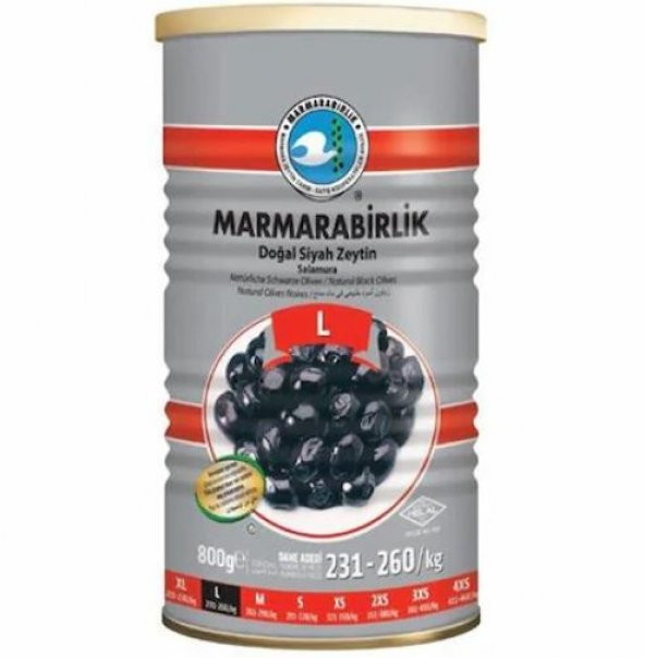 Marmarabirlik Doğal Salamura 231-260 KB L Siyah Zeytin Teneke 6 x 800 G ürün görseli 1