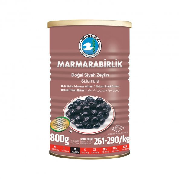 Marmarabirlik Salamura 261-290 KB M Siyah Zeytin Teneke 6 x 800 G ürün görseli 1