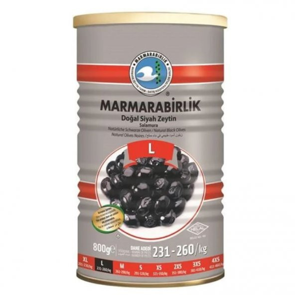 Marmarabirlik Doğal Salamura 231-260 KB L Siyah Zeytin 2 x 800 G ürün görseli 1