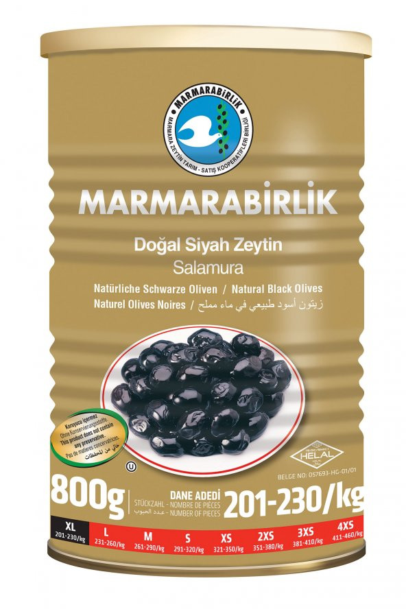Marmarabirlik Mega Salamura 201-230 KB XL Siyah Zeytin Teneke 800 G ürün görseli 1