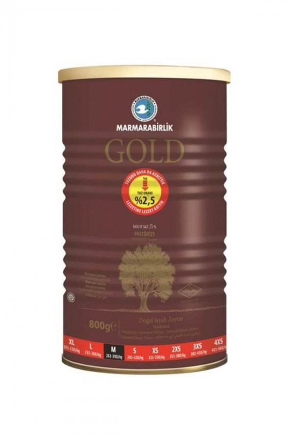 Marmarabirlik Gold Doğal Salamura 261-290 KB M Siyah Zeytin Teneke 800 G ürün görseli 1