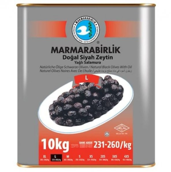 Marmarabirlik Doğal Yağlı Salamura 231-260 KB L Siyah Zeytin 10 KG ürün görseli 1