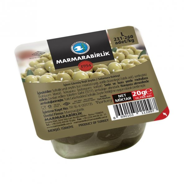 Marmarabirlik Kahvaltılık Piknik Yeşil Zeytin 80 x 20 G ürün görseli 1