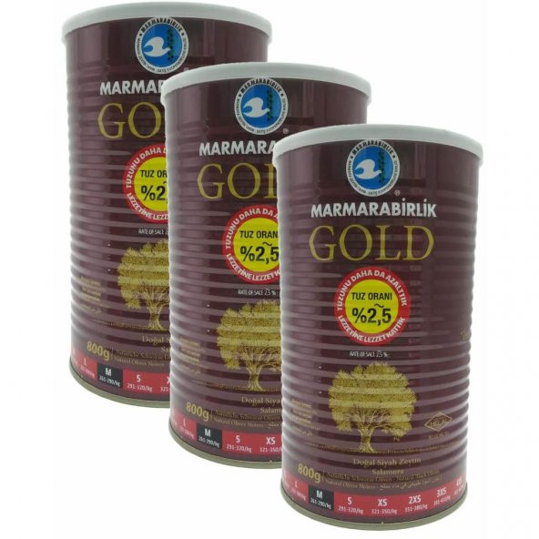 Marmarabirlik Gold Salamura 261-290 KB M Siyah Zeytin Teneke 3 x 800 G ürün görseli 1