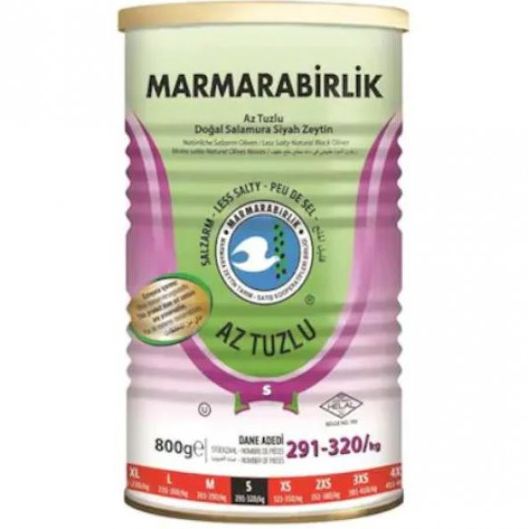 Marmarabirlik Az Tuzlu 291-320 KB Siyah Zeytin Teneke 4 x 800 G ürün görseli 1