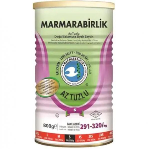 Marmarabirlik Az Tuzlu 291-320 KB S Siyah Zeytin Teneke 800 G ürün görseli 1