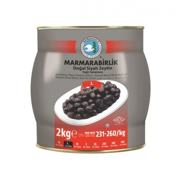 Marmarabirlik Yağlı Salamura 231-260 KB L Siyah Zeytin 2 KG ürün görseli 1