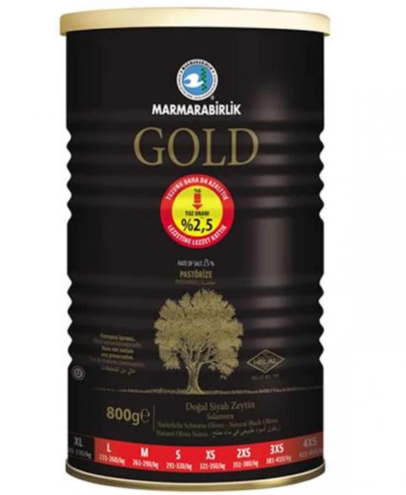 Marmarabirlik Gold 201-230 KB Siyah Zeytin Teneke 800 G ürün görseli 1