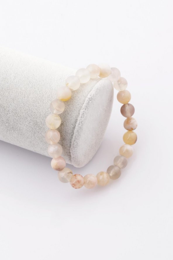 Flower Agate Doğal Taş Bileklik 8 mm Küre Kesim ürün görseli 1