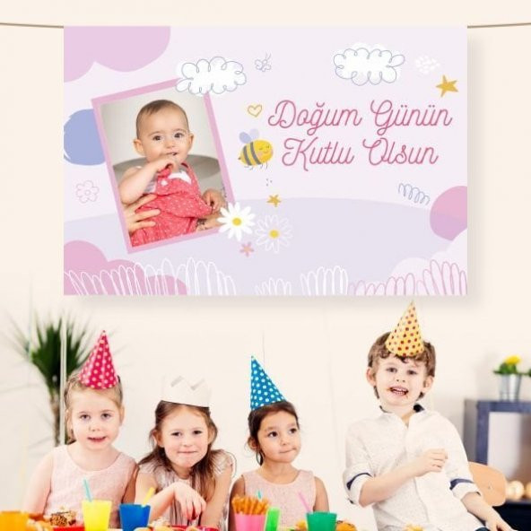 Doğum Günü Saten Kumaş Pankart 100x150 cm-8 ürün görseli 1