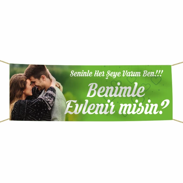 Kişiye Özel Resimli Benimle Evlenir misin? Kumaş Pankart ürün görseli 1