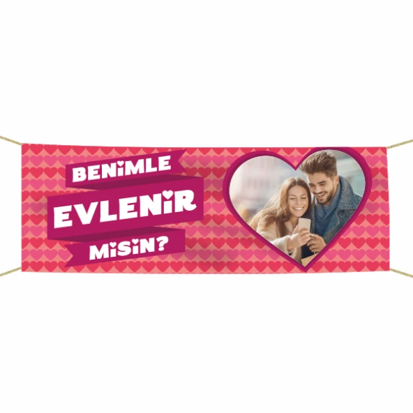 Kişiye Özel Resimli Benimle Evlenir misin? Kumaş Pankart ürün görseli 1