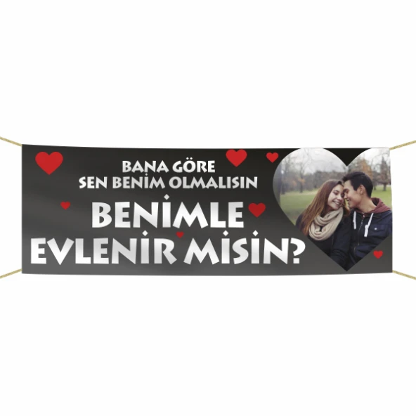 Kişiye Özel Resimli Benimle Evlenir misin? Kumaş Pankart ürün görseli 1