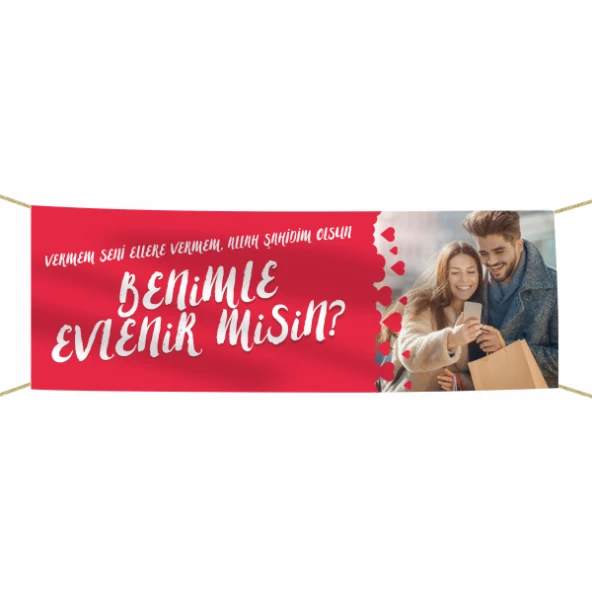 Kişiye Özel Resimli Benimle Evlenir misin? Kumaş Pankart ürün görseli 1