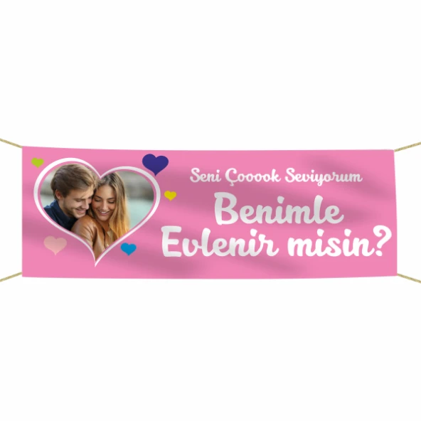 Kişiye Özel Resimli Benimle Evlenir misin? Kumaş Pankart ürün görseli 1