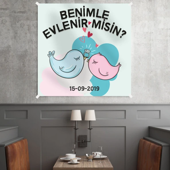 Kişiye Özel Benimle Evlenir misin Kumaş Afiş 150x150 cm ürün görseli 1
