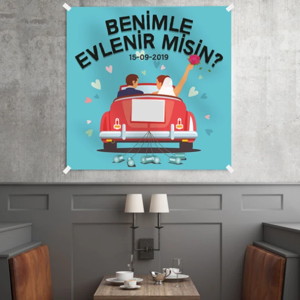 Kişiye Özel Benimle Evlenir misin Kumaş Afiş 150x150 cm ürün görseli 1