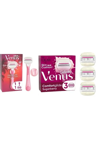 Gillette Venus Venus Sugarberry Kokulu Miami Kadın 5 Bıçaklı Tıraş Makinesi + 3 Adet Yedek Başlık ürün görseli 1