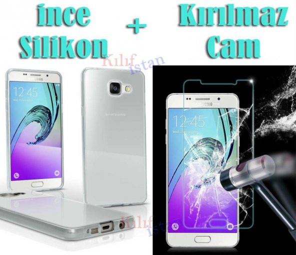 Samsung Galaxy A7 2016 A710F İnce Şeffaf Silikon Kılıf + Cam ürün görseli 1