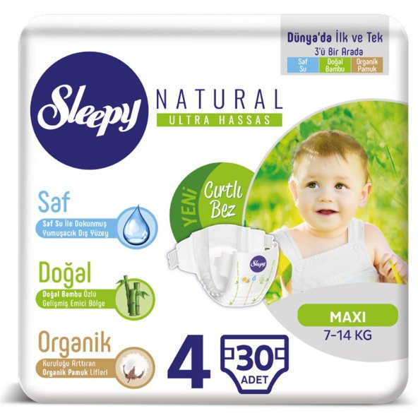 Sleepy Natural Bebek Bezi 4 Numara Maxi 30 Adet 7-14 Kg ürün görseli 1