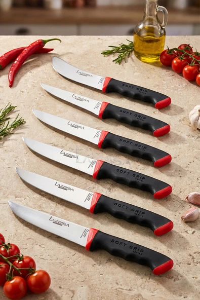 Lazbisa Soft Grip Mutfak Bıçak Seti Et Ekmek Sebze Bıçağı 6 Lı Set Günlük Kullanım ( Mtf-060 ) ürün görseli 1