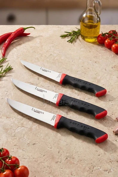 Lazbisa SSoft Grip Mutfak Bıçak Seti Et Ekmek Sebze Bıçağı 3 Lü Set Günlük Kullanım ( Mtf-052 ) ürün görseli 1