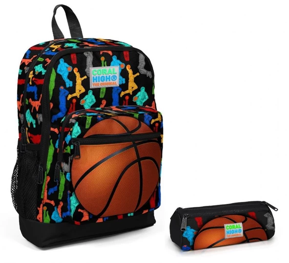 Coral High Basketbol Baskılı Erkek Çocuk İlkokul Çantası ve Kalem Çantası Okul Seti ürün görseli 1