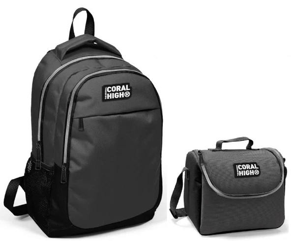 Coral High Erkek Çocuk Siyah Gri Okul Sırt Çantası ve Beslenme Çantası ürün görseli 1