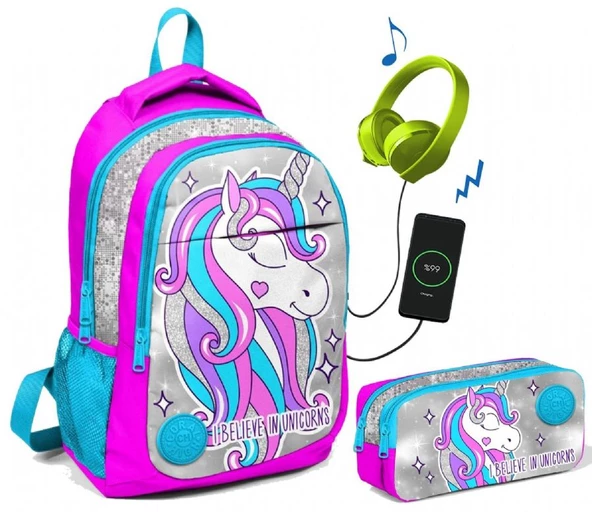 Coral High Kız Çocuk Unicorn İlkokul Çantası ve Kalemlik Seti - USB Çıkışlı ürün görseli 1