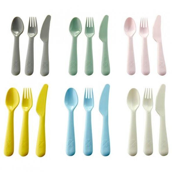 Çocuk Plastik Çatal-Bıçak-Kaşık Seti IKEA MeridyenDukkan Pasten Ton Renkleri 18 Parça ürün görseli 1