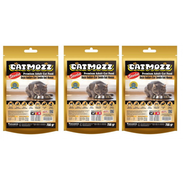 CatMozz Starlet Tavuklu Seçiçi Kedilere Özel Tavuklu Yetişkin Kedi Maması 750 gr x 3 Adet ürün görseli 1