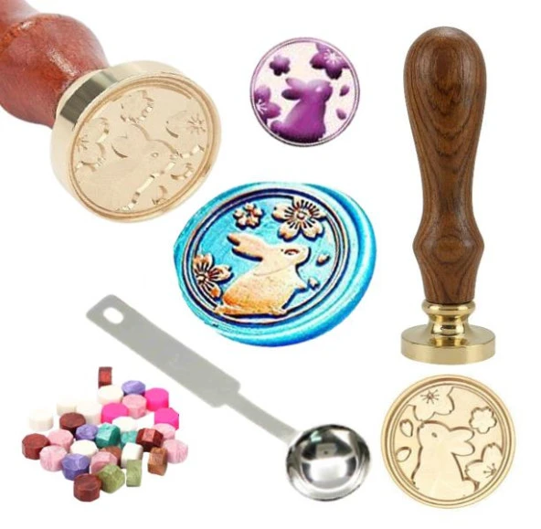 Mektup Damga Mühürü Tavşan Çiçek + 30 Mühür Mumu + Kaşık ürün görseli 1