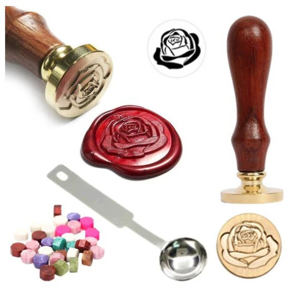 Mektup Damga Mühürü Blooming Rose + 30 Mühür Mumu + Eritme Kaşığı ürün görseli 1