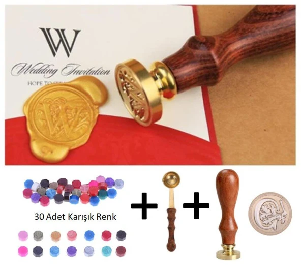 Retro Mektup Mühürü Damga C Harfi + 30 Adet Mühür Mumu + Eritme Kaşığı ürün görseli 1
