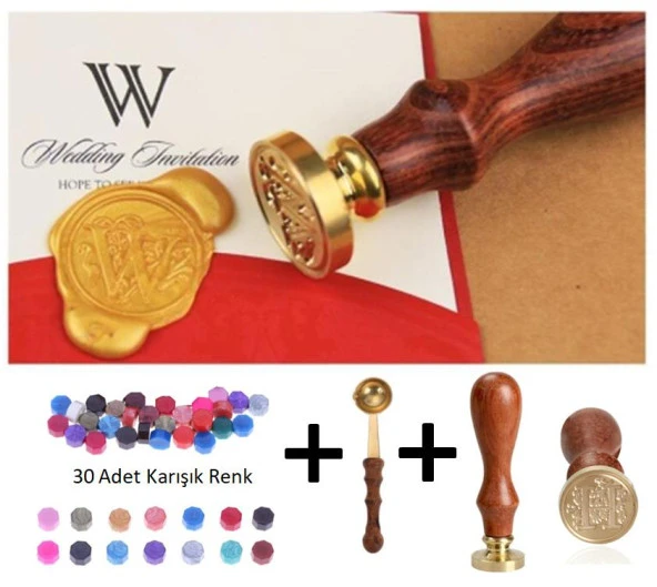 Retro Mektup Mühürü Damga H Harfi + 30 Adet Mühür Mumu + Eritme Kaşığı ürün görseli 1