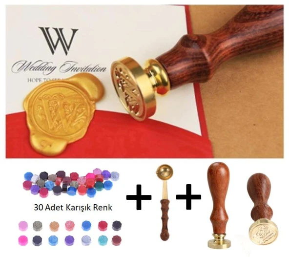 Retro Mektup Mühürü Damga L Harfi + 30 Adet Mühür Mumu + Eritme Kaşığı ürün görseli 1