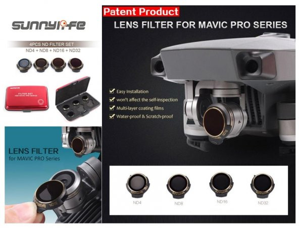 DJI Mavic Pro Alpine White Kamera İçin Kızaklı Optik Lens 4 lü Filtre Set ND4 / ND8 / ND16 / ND32 ürün görseli 1