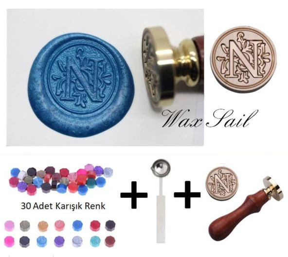 Retro Mektup Mühürü Damga N Harfi + 30 Adet Mühür Mumu + Eritme Kaşığı ürün görseli 1