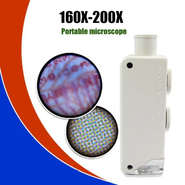 160-200X Beyaz Cep Optik Mikroskop El Büyüteç Aydınlatmalı Yakınlaştırmalı ürün görseli 1